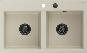 Mexen Hektor, 2-komorový granitový drez 800x480x205 mm, béžová, grafitový sifón, 6521802000-69-B