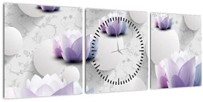 Obraz s kvetmi (s hodinami) (90x30 cm)