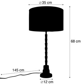 Stolová lampa bronzová s velúrovým tienidlom s dizajnom listov a zlatým vnútorným priestorom - Pisos