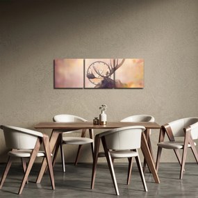 Obraz - Sob v jesennom lístí (s hodinami) (90x30 cm)