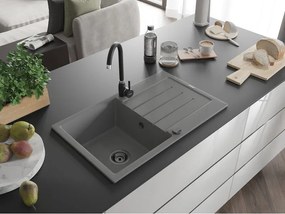 Mexen Bruno, granitový drez 795x495x200 mm, 1-komorový, šedá s čiernym sifónom, 6513791010-71-B