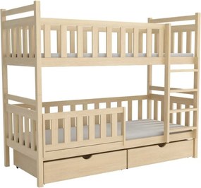Detská poschodová posteľ z masívu borovice KAREL so šuplíkmi - 200x90 cm