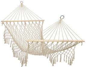 Záhradná hojdacia sieť boho mesh tassel 200cm ecru