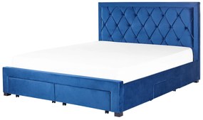 Zamatová posteľ s úložným priestorom 180 x 200 cm modrá LIEVIN Beliani