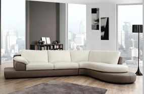 Kožená sedacia súprava CAPUCINE rohová, pravá, biela (bianco 309) / sv. hnedá (tortora 312)