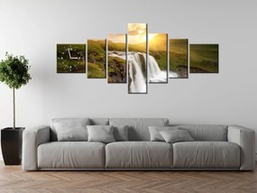 Gario Obraz s hodinami Islandská krajina - 7 dielny Rozmery: 210 x 100 cm