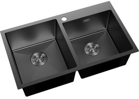 Mexen Xorin, 2-komorový nerezový drez 780 x 450 mm, čierna, 6441782000-70