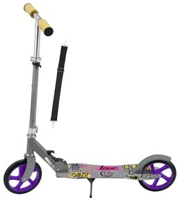 Detský kolobežka s veľkými kolesami a popruhom, sivá