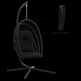 CH ERIS ČIERNA SKLADACIA ZÁVESNÁ STOLIČKA, VANKÚŠ – ČIERNY, RÁM – ČIERNY