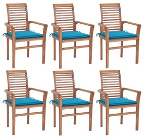 Jedálenské stoličky 6 ks modré podložky tíkový masív