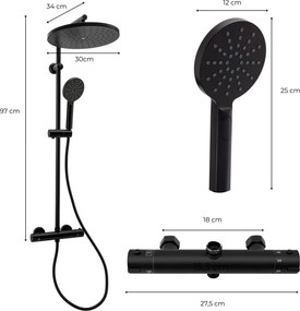 Erga Dubaj, sprchový set s termostatickou batériou a hlavovou sprchou 30 cm, čierna matná, ERG-YKA-BP.DUBAJ-THERM-30-BLK