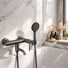 Rea Clif, nástenná vaňová batéria s ručnou sprchovou súpravou, grafitová, REA-B4324