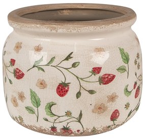Béžový keramický obal na kvetináč s jahôdkami Wild Strawberries L - Ø 20*15 cm