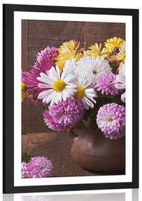 Plagát s paspartou zátišie s jesennými chryzantémami - 40x60 white