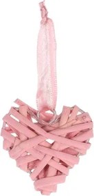 Závesná dekorácia Prútené srdce, ružové%