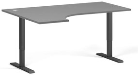 Rohový výškovo nastaviteľný stôl, 160x120 cm, 2 motory, L/P, čierna podnož, grafit