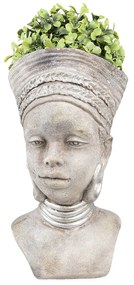 Sivý cementový kvetináč africká žena - 16*15*29 cm