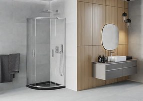 Mexen Rio, štvrťkruhový sprchový kút 90 x 90 cm, 6mm číre sklo, chrómový profil + čierna sprchová vanička, 863-090-090-01-00-4170