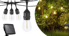 Vonkajší solárny dekoratívny svetelný reťazec, 15 ks E27 LED žiaroviek, 15m