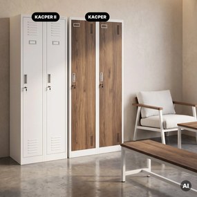 Zamestnanecká skrinka štvorkomorová biela/orech, 800x1800x500 mm: KACPER Eco Design