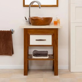 Drevené umývadlo DIVERO, masívne teakové drevo, Ø 39-40 cm