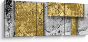 Obraz - Zlaté štvorce N⁰3 (s hodinami) (90x30 cm)