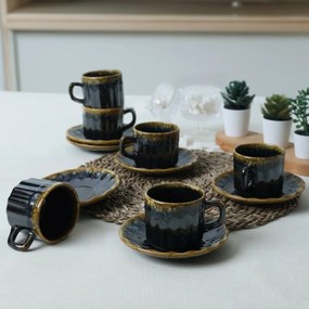 Súprava 6 keramických šálok s podšálkami Elementa 185 ml, tmavomodrá