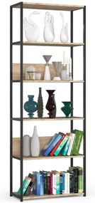 Kovový regál 70 cm, 6 políc, čierny / dub sonoma