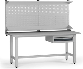 Výškovo nastaviteľný dielenský stôl G5 s nadstavbou, 1800 x 750 x 800-1000 mm, 1x kontajner, 1 zásuvka, grafit