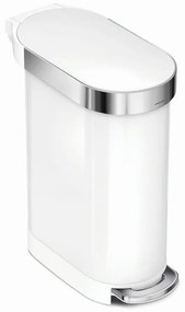 Úzky oválny pedálový kôš 45 l, biela oceľ, biela