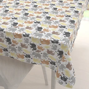 Biante Detský bavlnený obdĺžnikový obrus Sandra SA-039 Hnedé sloníky na bielom 140x220 cm