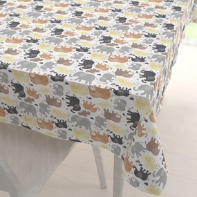 Biante Detský bavlnený obdĺžnikový obrus Sandra SA-039 Hnedé sloníky na bielom 60x100 cm