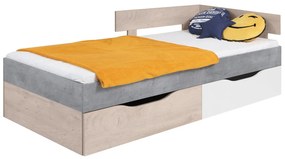 Posteľ s úložným priestorom Hanoi PR15 / PR16 L/P, Rozmer postele: 90x200 cm, Farby: beton / biely + dub