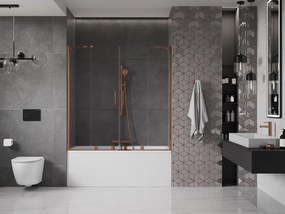 Mexen Velar Duo, 2-krídlová posuvná vaňová zástena 160 x 150 cm, 8mm číre sklo, ružové zlato profil, 896-160-000-02-60