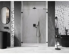 Mexen Lunar-B, Otočné ľavé sprchové dvere 115 cm, číre sklo, čierny profil, 832S-115-050-70-00-L