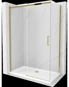 Mexen Omega sprchová kabína, posuvné dvere 140 x 80 cm, transparentnéné, zlatá + závesný bidet Flat - 825-140-080-50-00-4010