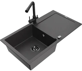 Mexen Leo, drez granitový 900x500x190 mm, 1-komorový a čierna batéria Duero, čierna škvrnitá, 6501-76-671600-70-B