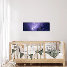 Obraz - fialová obloha a blesk (s hodinami) (90x30 cm)