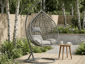 Sivé závesné kreslo KOKON so stojanom, svetlý vankúš