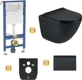 Závesný set GEBERIT Duofix Basic+ WC LILY+Tornado2.0 + tlačidlo + WC sedadlo, čierna, GEBERIT-LILY-TO2-BK