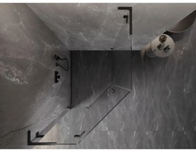Mexen Lunar, L päťuholníkový sprchový kút naklápací doľava 90 x 100 cm, 8mm číre sklo, čierny profil, 831L-090L-100P-70-00-L