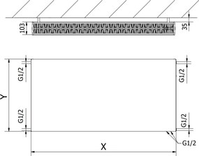 Mexen, Plochý panelový radiátor Mexen CVF22 500 x 1200 mm, spodné pripojenie, 1637 W, biely - W622F-050-120-00