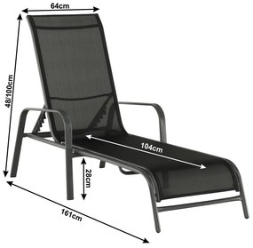 Polohovateľné záhradné lehátko Atreo - čierna / sivá