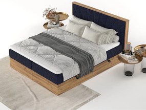 Boxspring posteľ s úložným priestorom v tmavomodro-prírodnej farbe 140x200 cm Asahi – Maison de Rêve