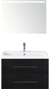 Kúpeľňový nábytkový set Sanox Straight farba čela black oak ŠxVxH 80 x 170 x 40 cm s umývadlom z minerálnej liatiny a zrkadlom s LED osvetlením