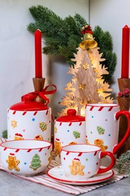Keramický hrnček Lissa 15 cm biely/červený