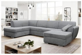 Rozkladacia rohová sedacia súprava SERPA v tvare U, ľavá, sivá, s úložným priestorom