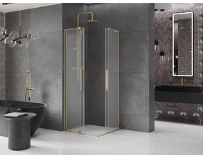 Mexen Velar L Duo, sprchový kút s posuvnými dverami 90 x 90 cm, 8mm sklo námraza, zlatá lesklá, 871-090-090-02-33-50