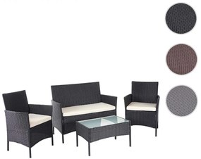 Záhradná súprava 2 kresiel, pohovky a stolíka HWC-D82 - melírovaná hnedá s krémovými vankúšmi