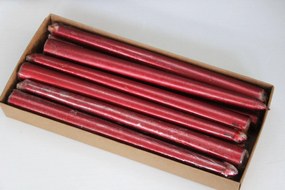 Červené metalické kónické sviečky 12ks 24cm